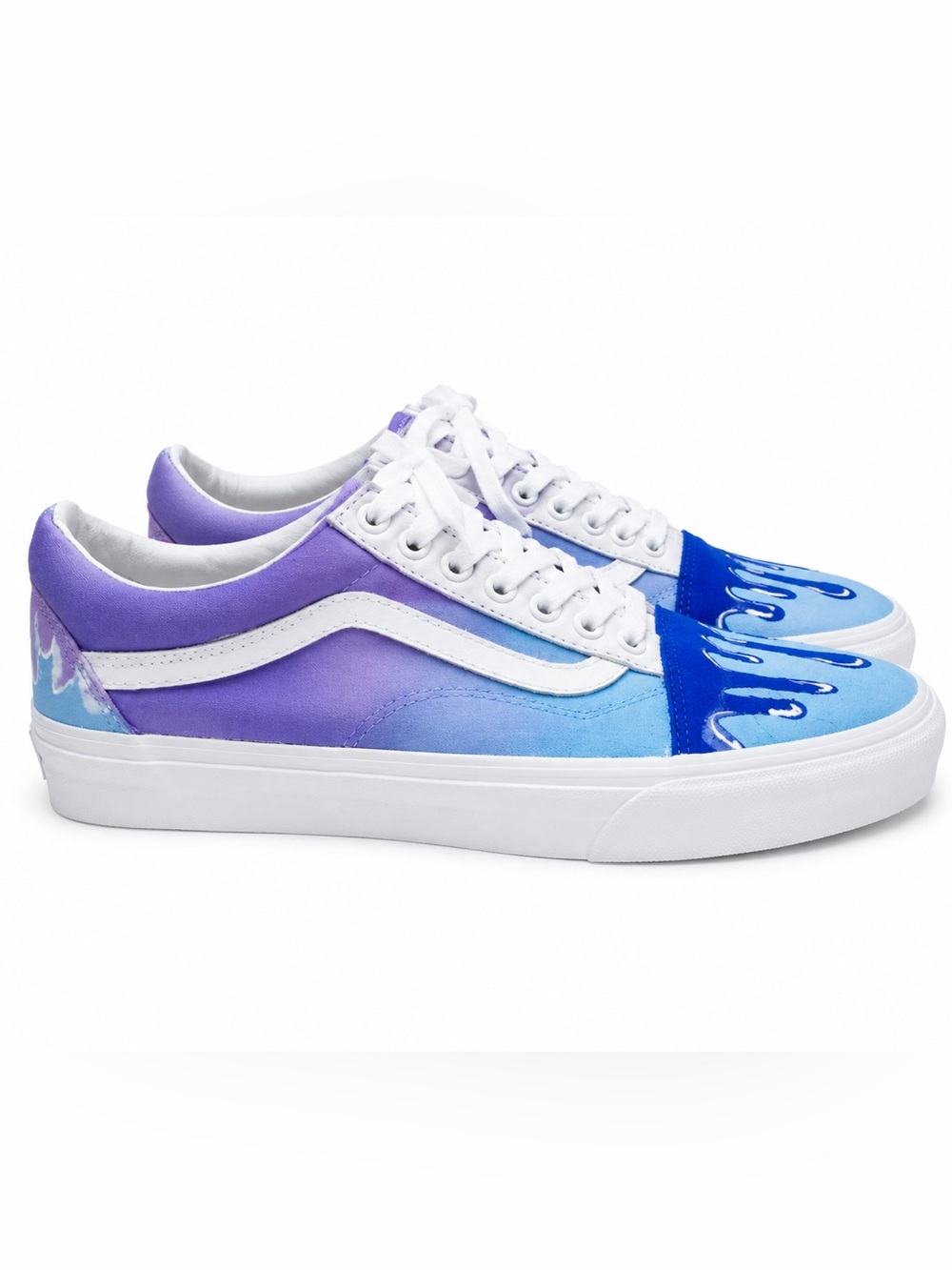 Custom Painted Vans Old Skool Ombre Blue Purple Drip Shoes W 9.5 M 8 - Picture 4 of 7